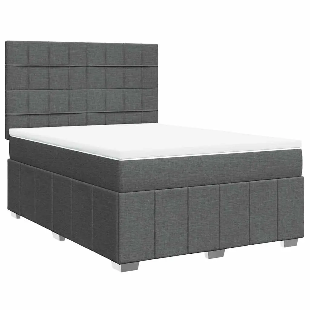 Box Spring Bed with Mattress Dark Grey Double Fabric 3291862 - Furniture