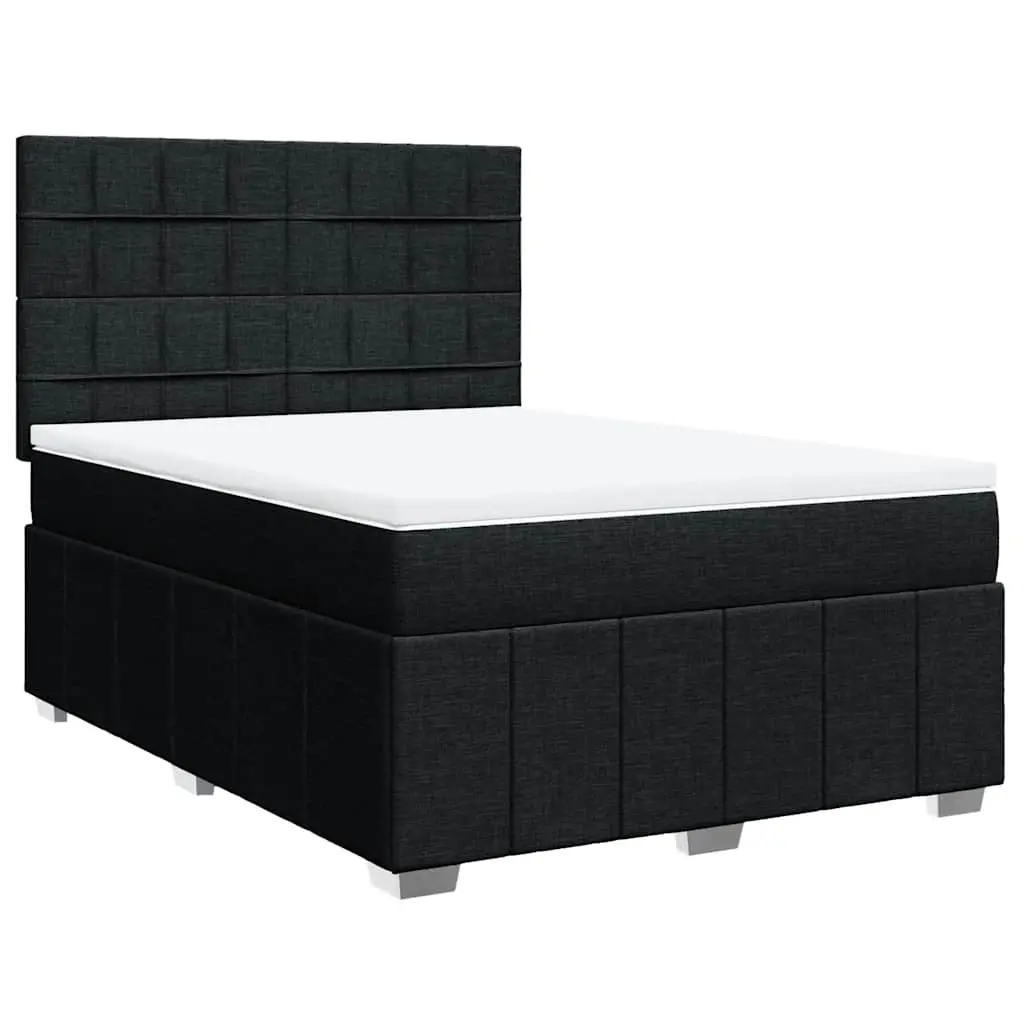 Box Spring Bed with Mattress Black Double Fabric 3291863 - Furniture