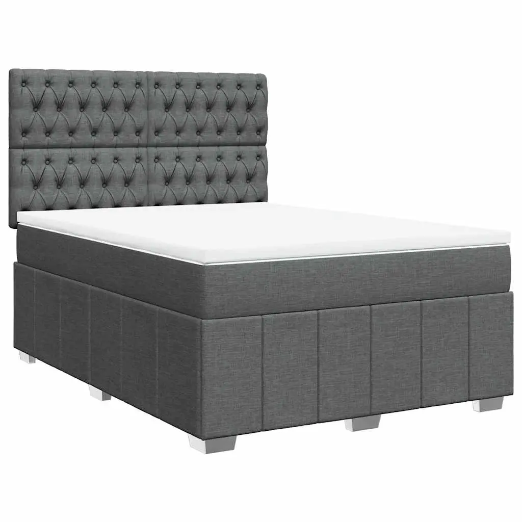 Box Spring Bed with Mattress Dark Grey Double Fabric 3291864 - Furniture