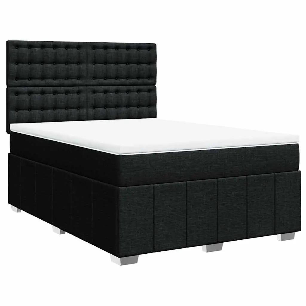 Box Spring Bed with Mattress Black Double Fabric 3291867 - Furniture