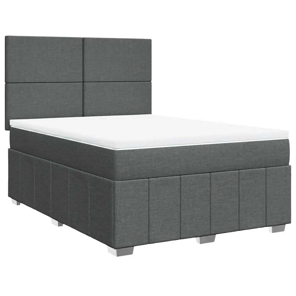 Box Spring Bed with Mattress Dark Grey Queen Fabric 3291868 - Furniture