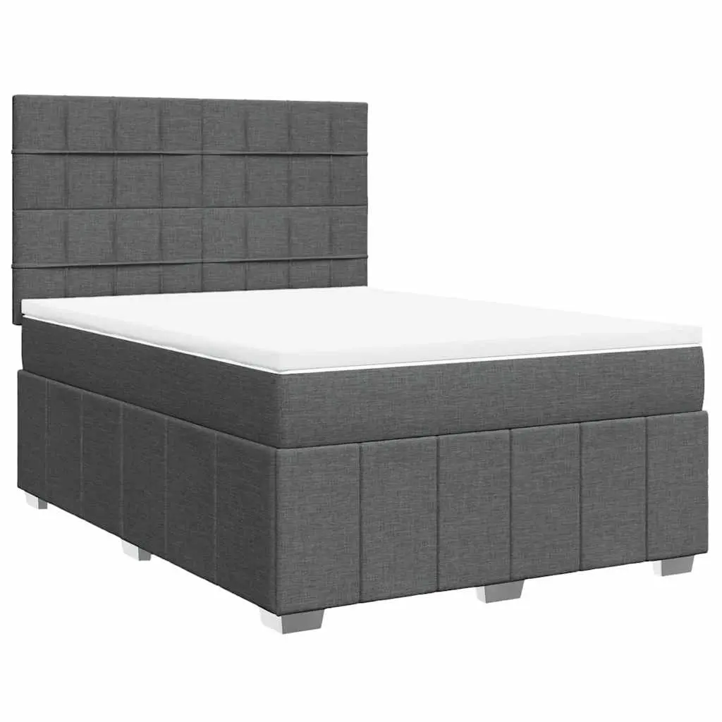 Box Spring Bed with Mattress Dark Grey Queen Fabric 3291870 - Furniture
