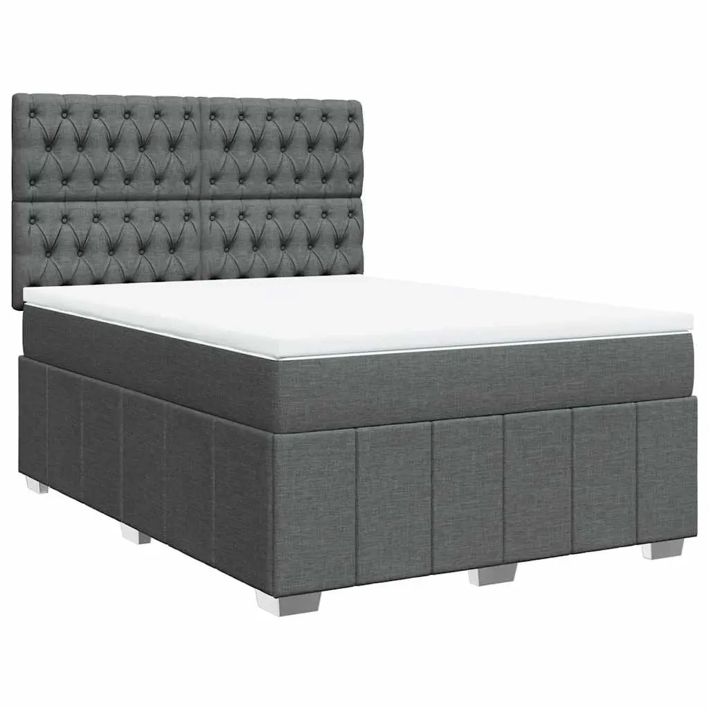 Box Spring Bed with Mattress Dark Grey Queen Fabric 3291872 - Furniture