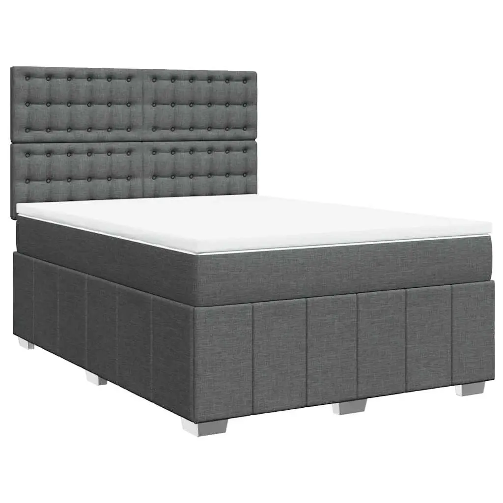 Box Spring Bed with Mattress Dark Grey Queen Fabric 3291874 - Furniture