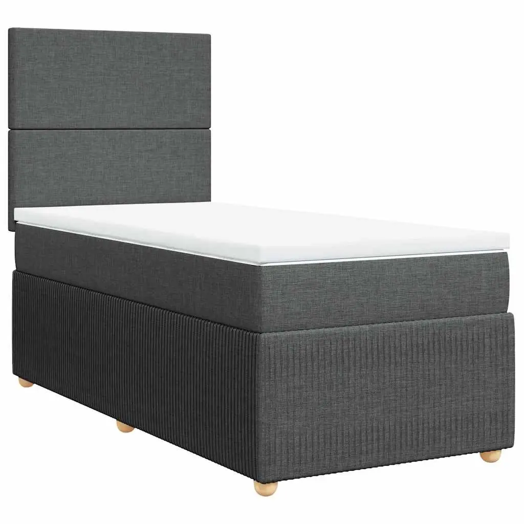 Box Spring Bed with Mattress Dark Grey King Single Fabric 3292552 - Furniture