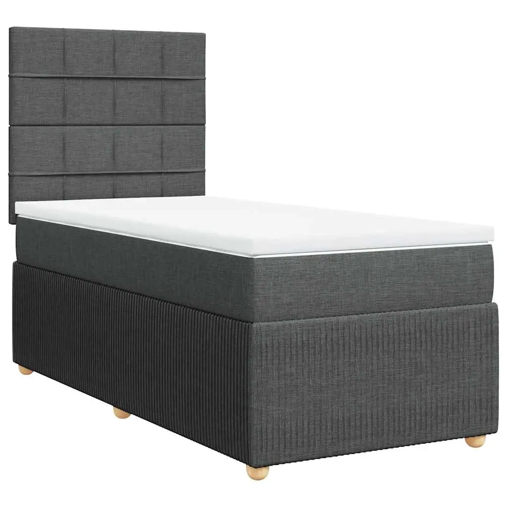Box Spring Bed with Mattress Dark Grey King Single Fabric 3292554 - Furniture