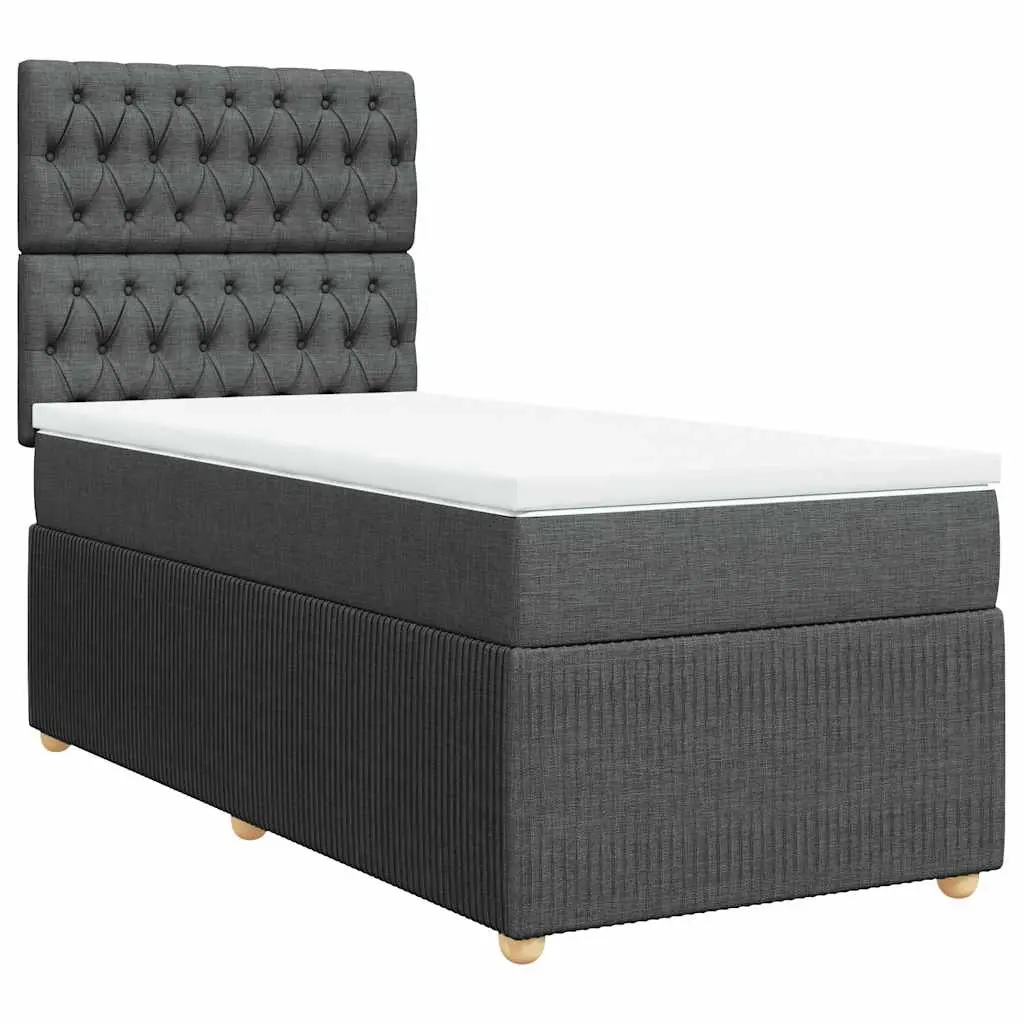 Box Spring Bed with Mattress Dark Grey King Single Fabric 3292556 - Furniture