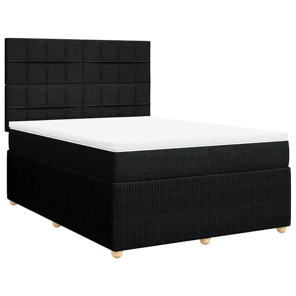 Box Spring Bed with Mattress Black Double Fabric 3292563 - Furniture