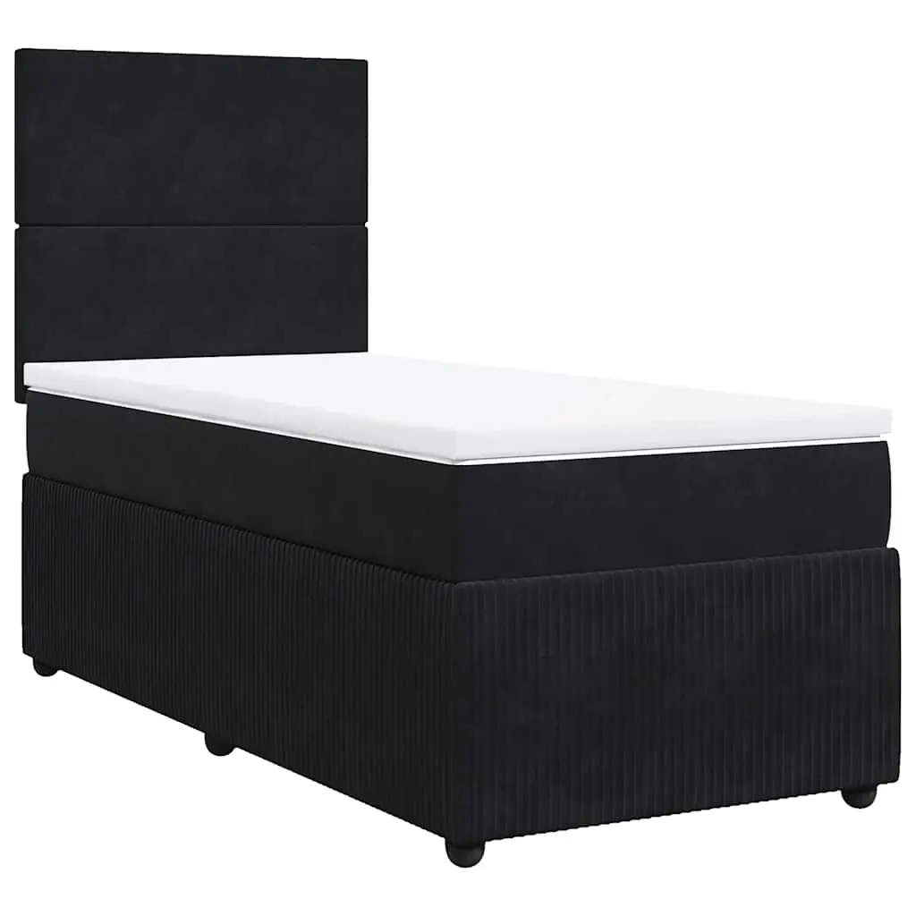 Box Spring Bed with Mattress Black King Single Velvet 3292585 - Furniture