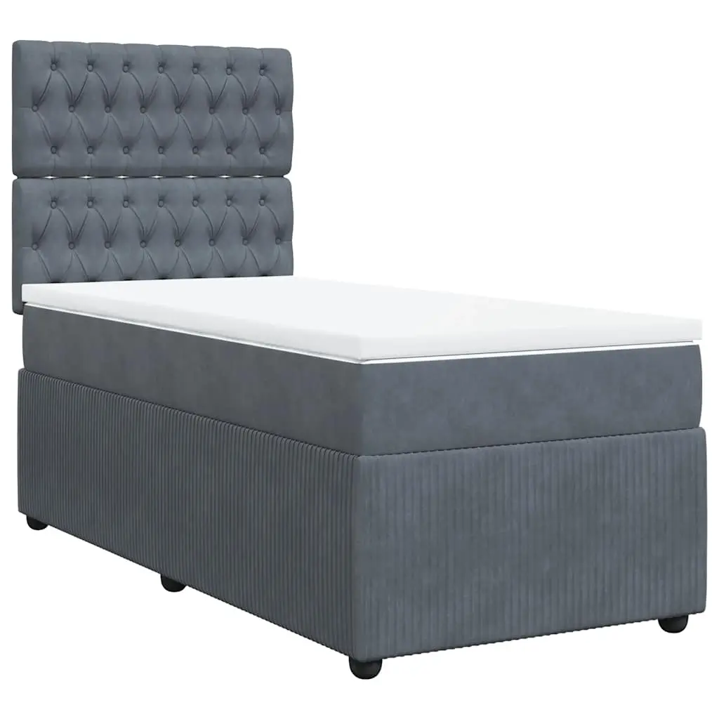 Box Spring Bed with Mattress Dark Grey King Single Velvet 3292588 - Furniture