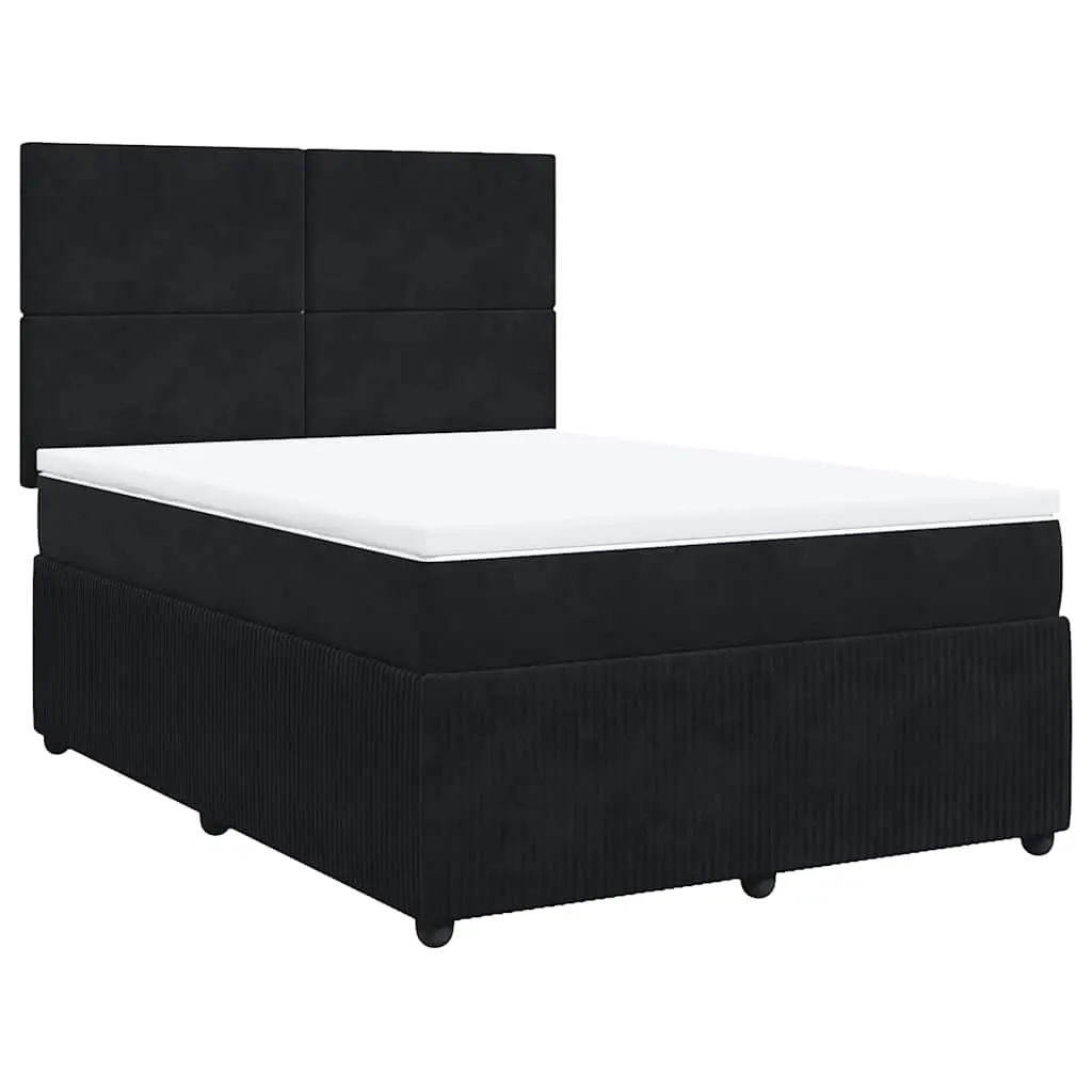 Box Spring Bed with Mattress Black Double Velvet 3292593 - Furniture