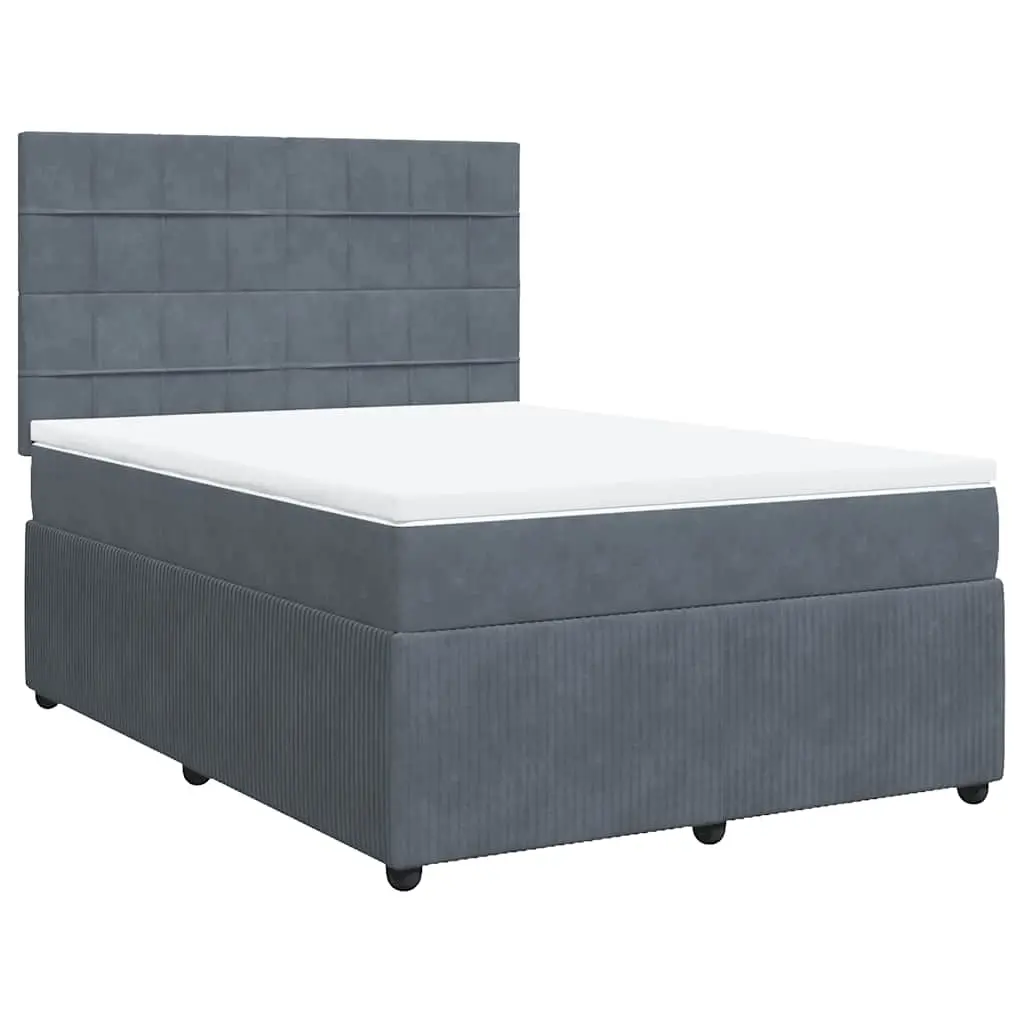Box Spring Bed with Mattress Dark Grey Double Velvet 3292594 - Furniture