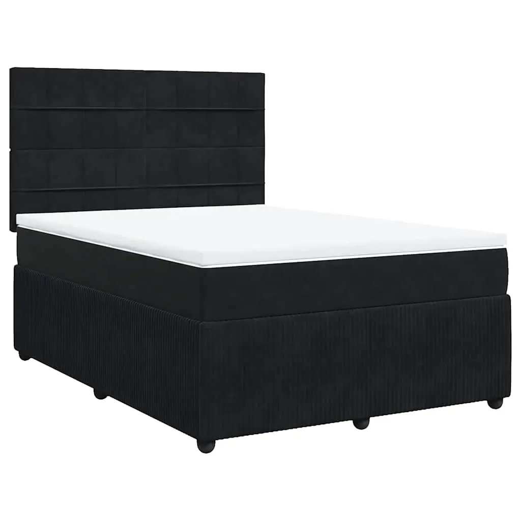 Box Spring Bed with Mattress Black Double Velvet 3292595 - Furniture