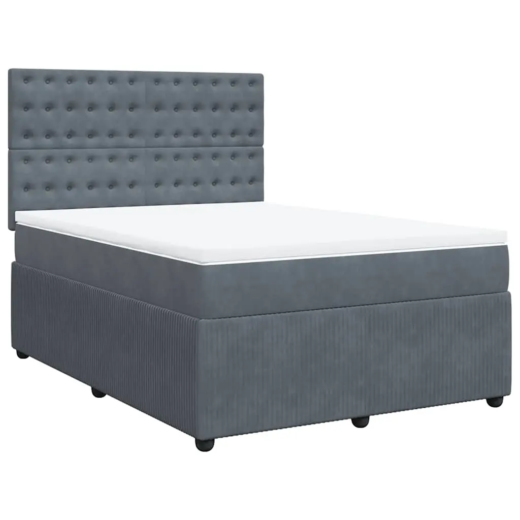 Box Spring Bed with Mattress Dark Grey Double Velvet 3292598 - Furniture