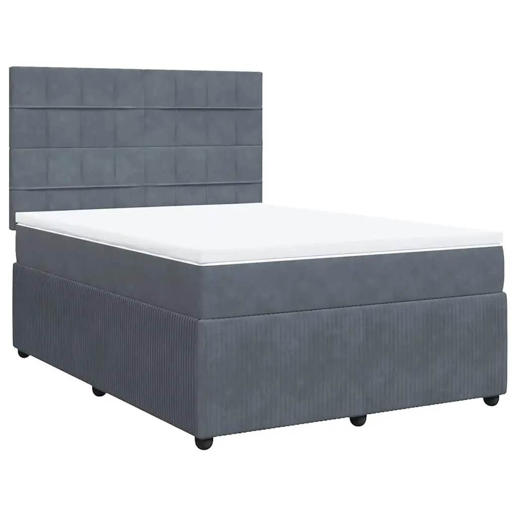 Box Spring Bed with Mattress Dark Grey Queen Velvet 3292602 - Furniture