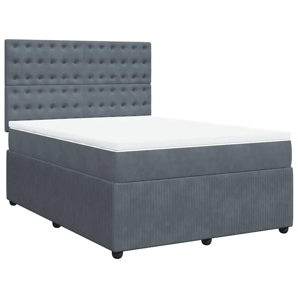 Box Spring Bed with Mattress Dark Grey Queen Velvet 3292606 - Furniture