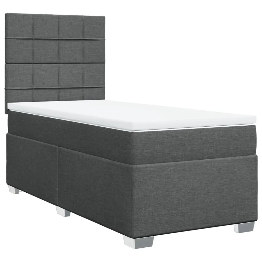 Box Spring Bed with Mattress Dark Grey King Single Fabric 3292974 - Furniture