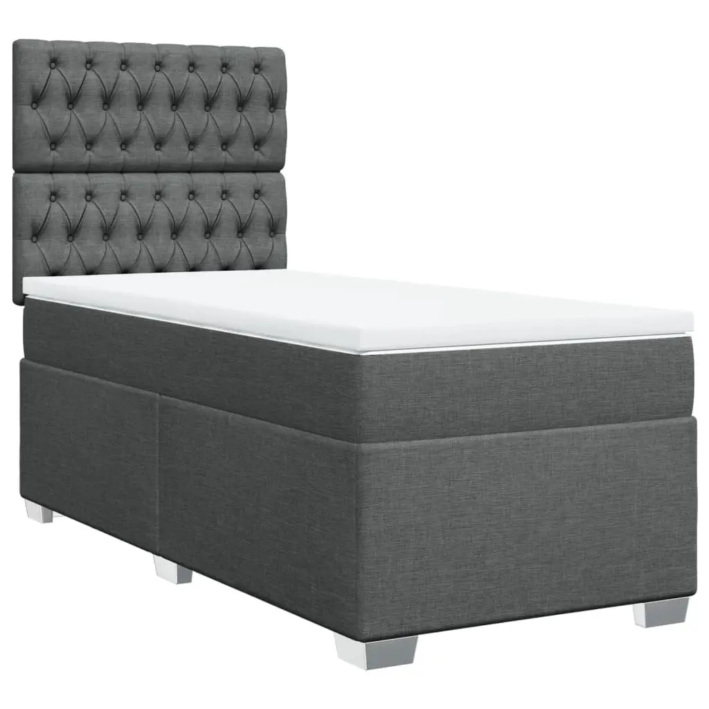 Box Spring Bed with Mattress Dark Grey King Single Fabric 3292976 - Furniture