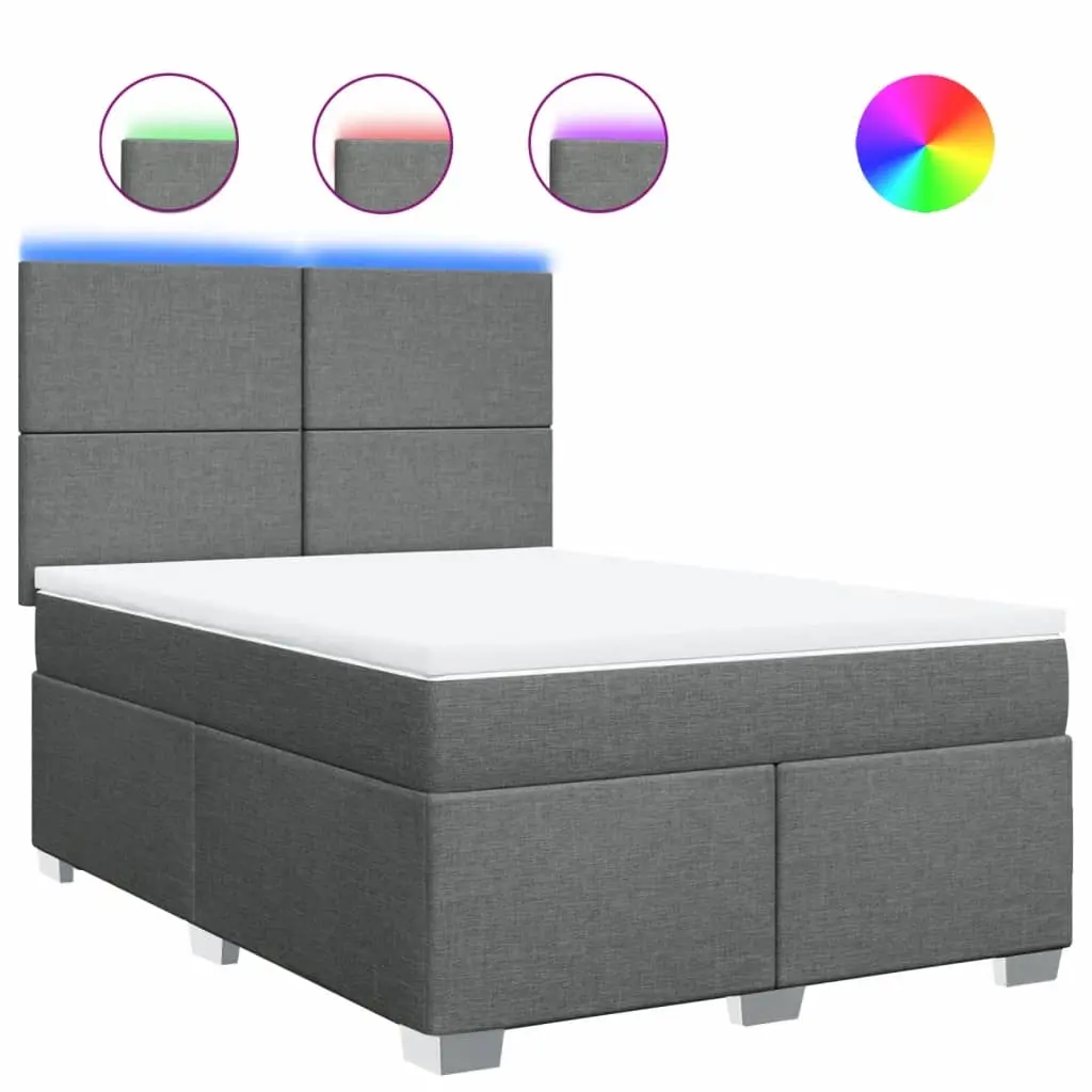 Box Spring Bed with Mattress Dark Grey Double Fabric 3292980 - Furniture