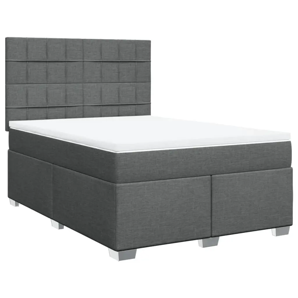 Box Spring Bed with Mattress Dark Grey Double Fabric 3292982 - Furniture