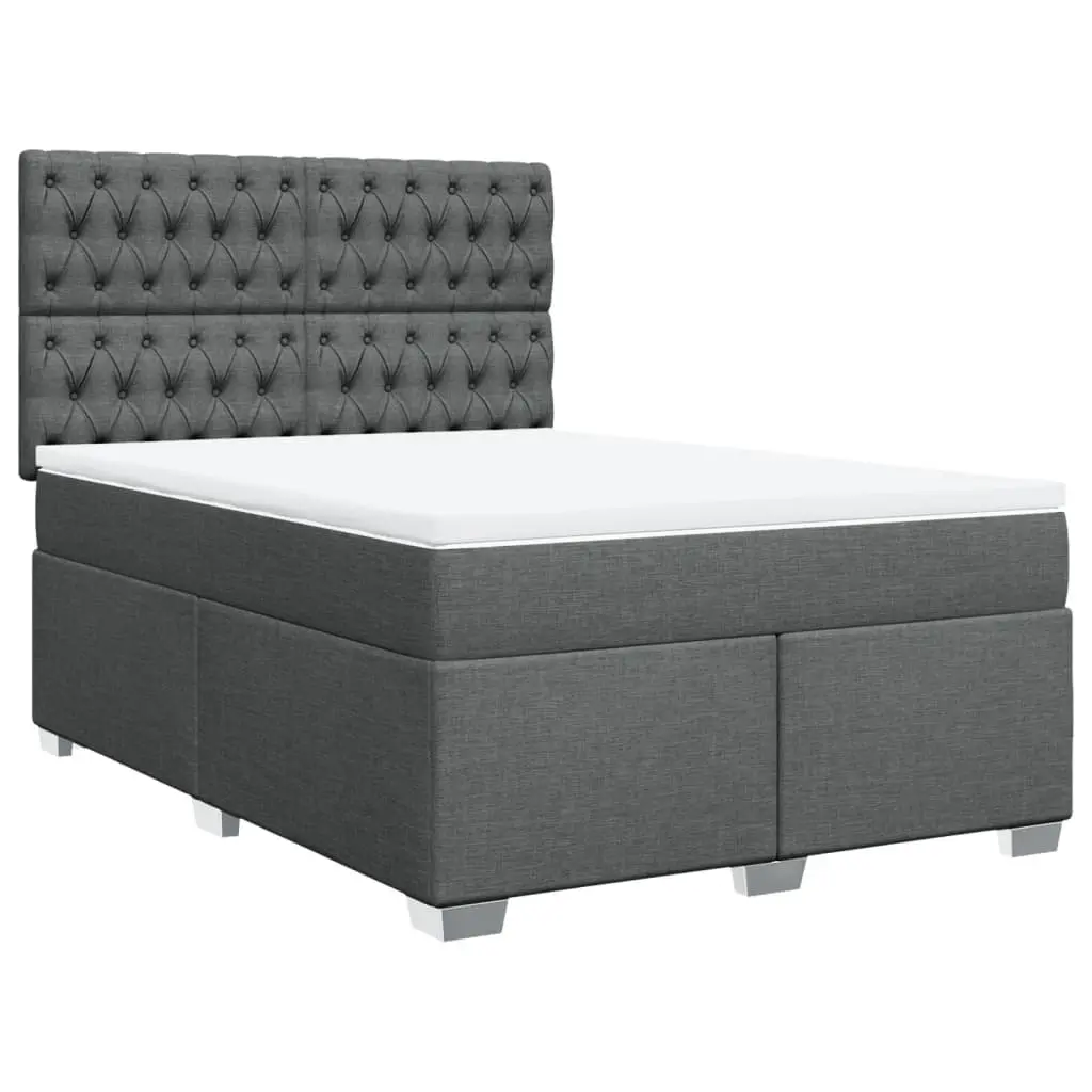 Box Spring Bed with Mattress Dark Grey Double Fabric 3292984 - Furniture