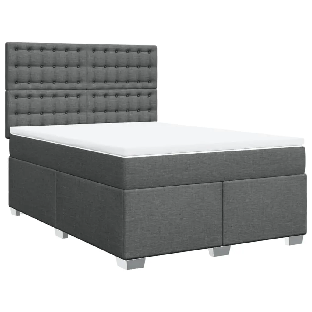 Box Spring Bed with Mattress Dark Grey Double Fabric 3292986 - Furniture