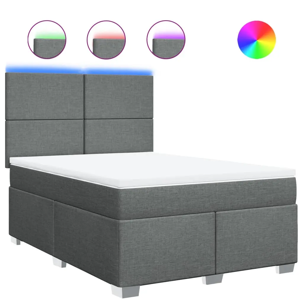 Box Spring Bed with Mattress Dark Grey Queen Fabric 3292988 - Furniture