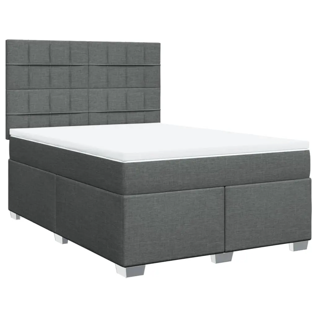 Box Spring Bed with Mattress Dark Grey Queen Fabric 3292990 - Furniture