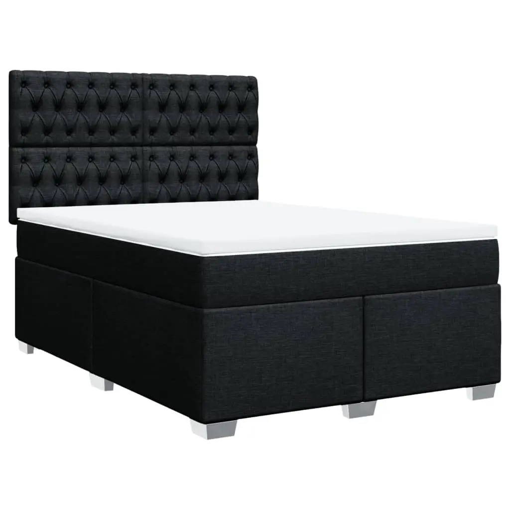 Box Spring Bed with Mattress Black Queen Fabric 3292993 - Furniture