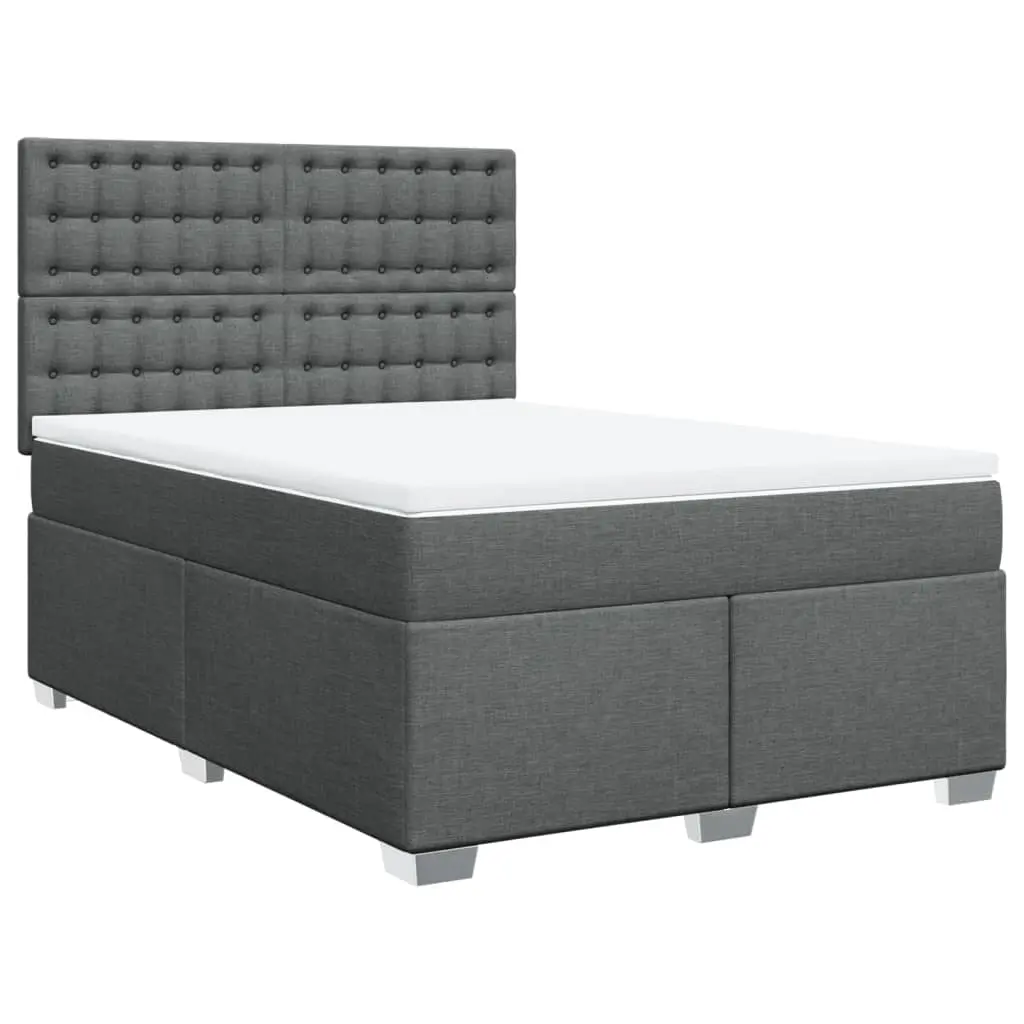 Box Spring Bed with Mattress Dark Grey Queen Fabric 3292994 - Furniture