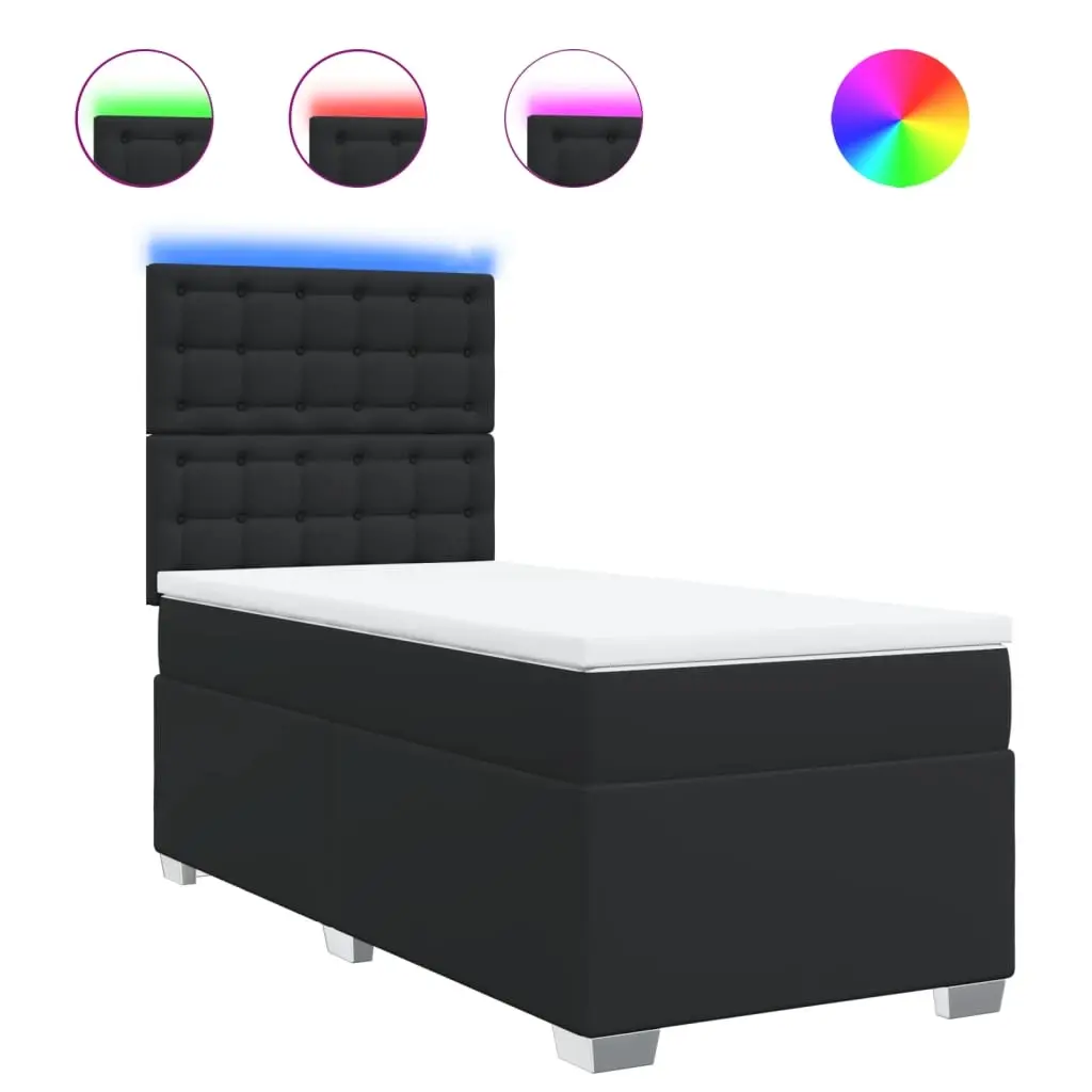 Box Spring Bed with Mattress Black King Single Faux Leather 3293053 - Furniture