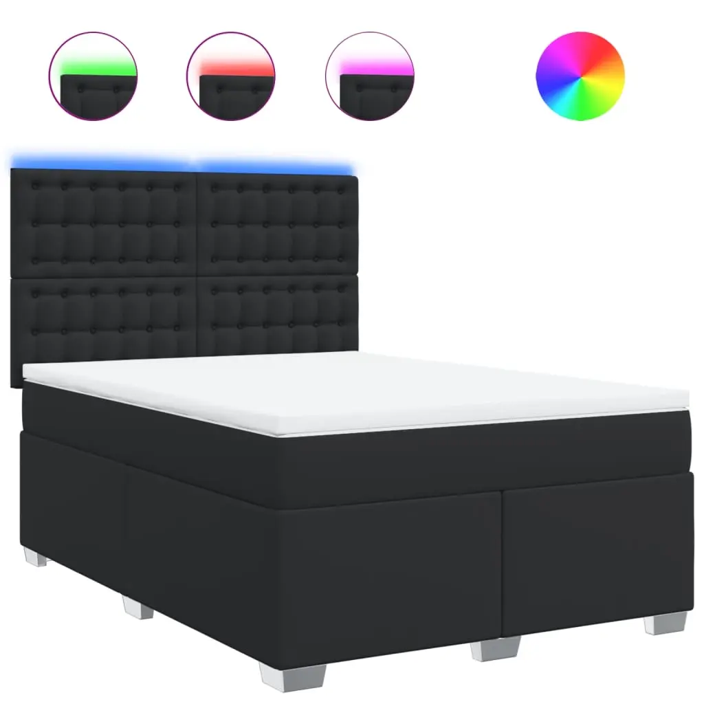 Box Spring Bed with Mattress Black Queen Faux Leather 3293055 - Furniture