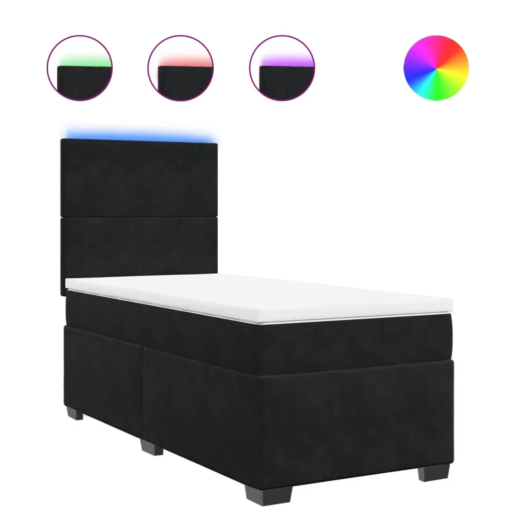 Box Spring Bed with Mattress Black King Single Velvet 3293377 - Furniture