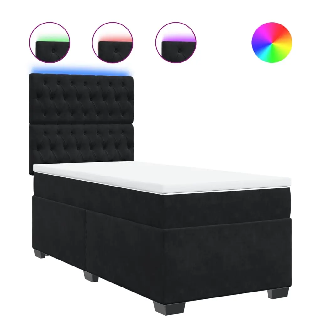Box Spring Bed with Mattress Black King Single Velvet 3293381 - Furniture