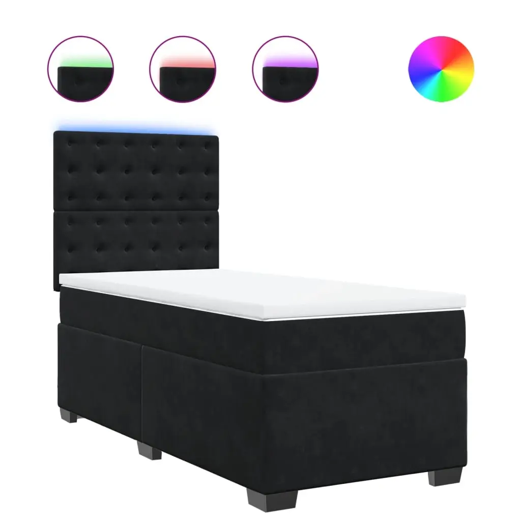 Box Spring Bed with Mattress Black King Single Velvet 3293383 - Furniture