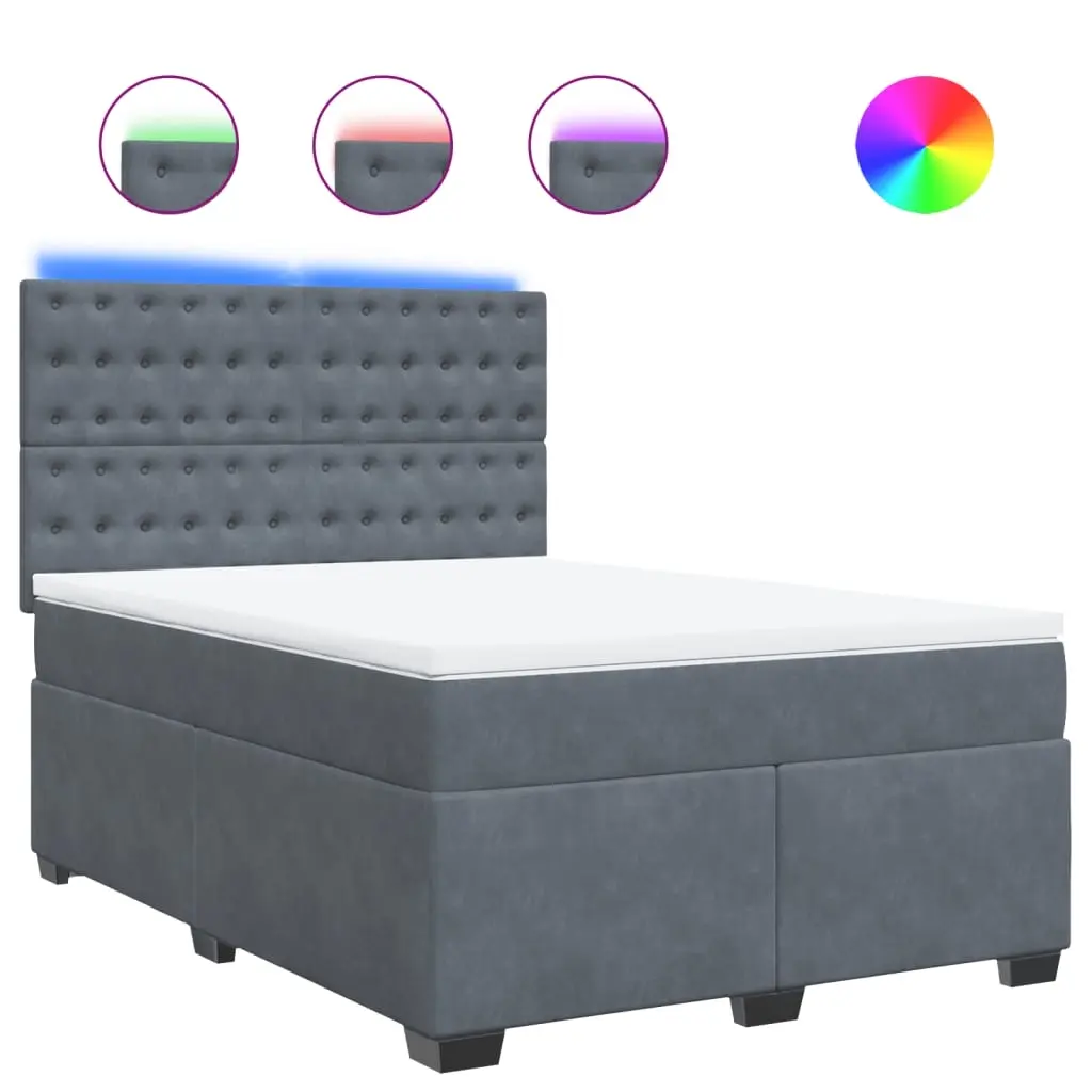 Box Spring Bed with Mattress Dark Grey Double Velvet 3293390 - Furniture