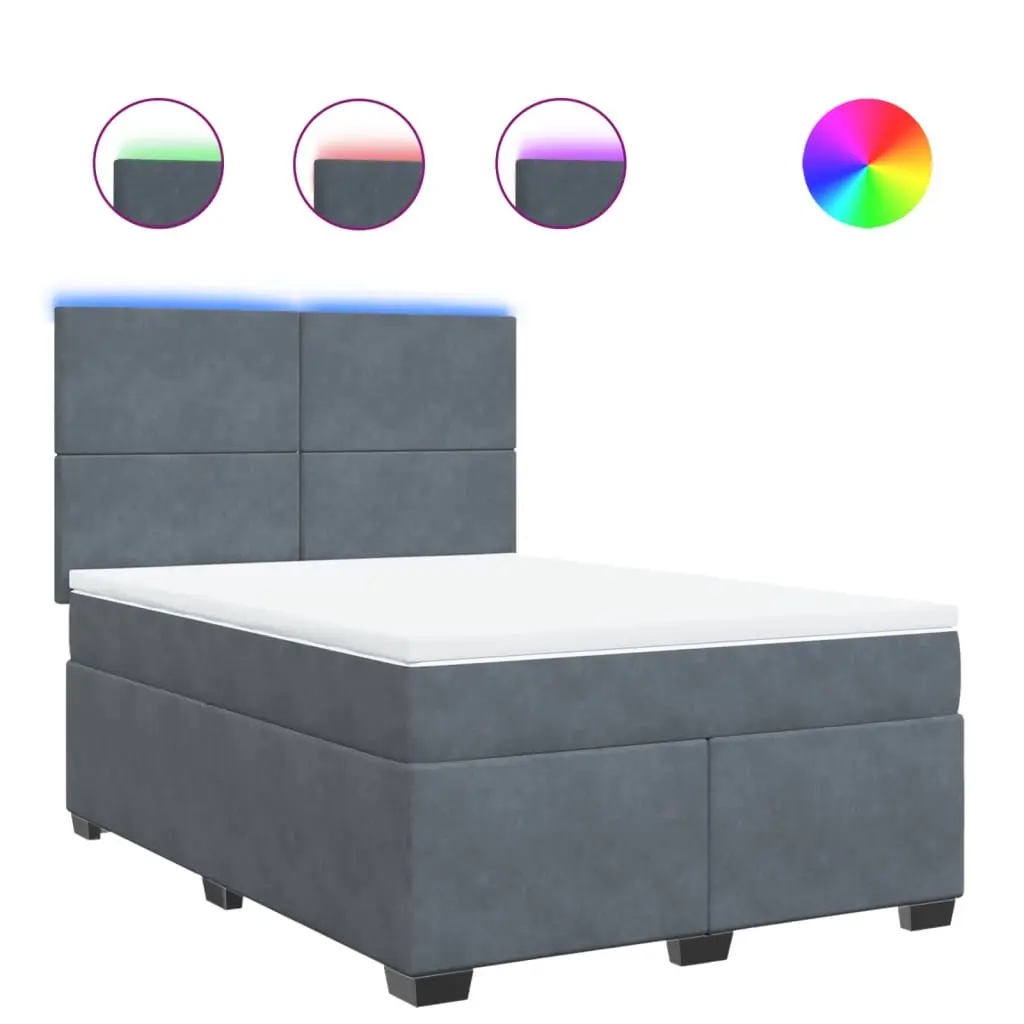 Box Spring Bed with Mattress Dark Grey Queen Velvet 3293392 - Furniture