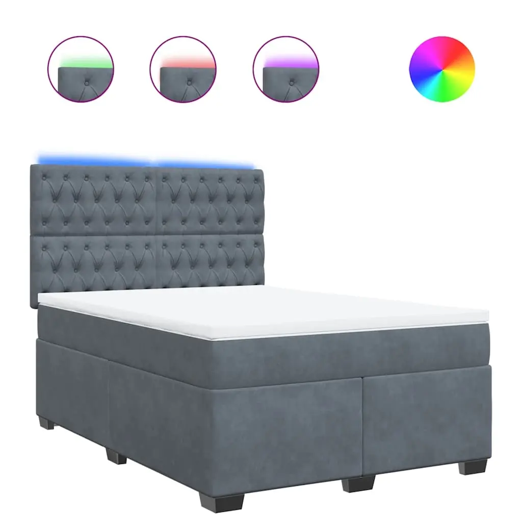 Box Spring Bed with Mattress Dark Grey Queen Velvet 3293396 - Furniture