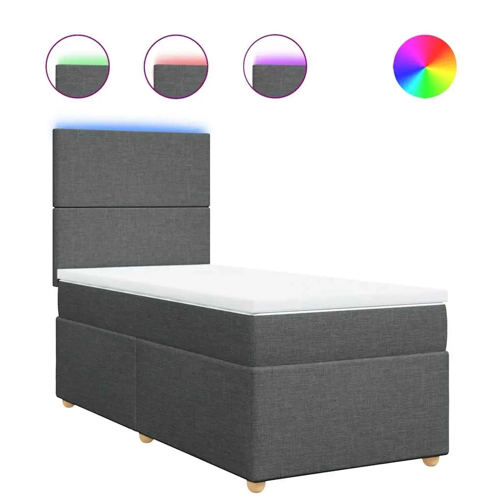 Box Spring Bed with Mattress Dark Grey King Single Fabric 3293764 - Furniture