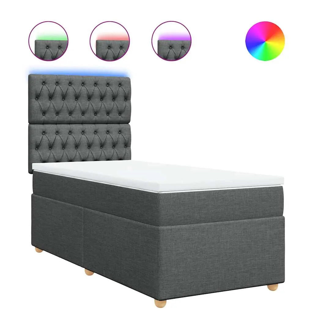 Box Spring Bed with Mattress Dark Grey King Single Fabric 3293768 - Furniture