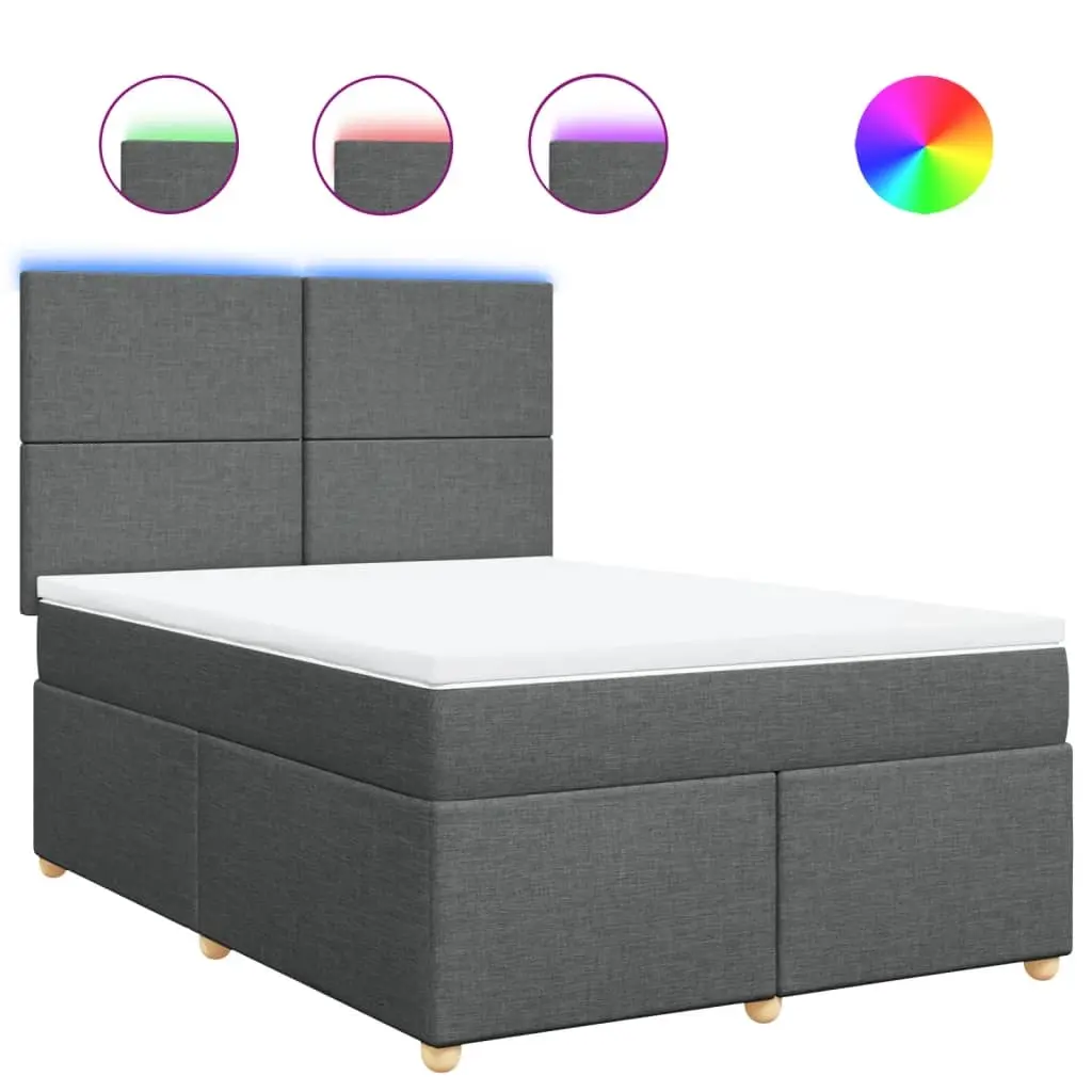 Box Spring Bed with Mattress Dark Grey Double Fabric 3293772 - Furniture
