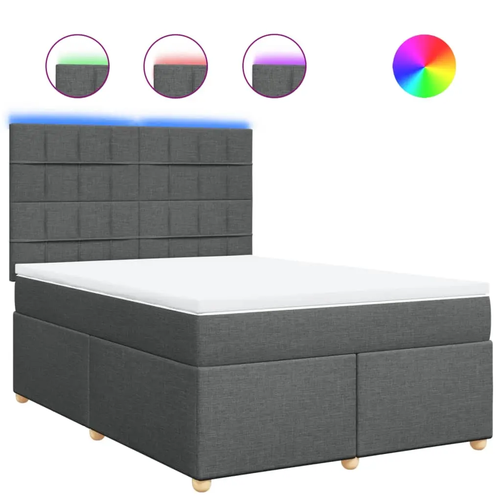 Box Spring Bed with Mattress Dark Grey Queen Fabric 3293782 - Furniture