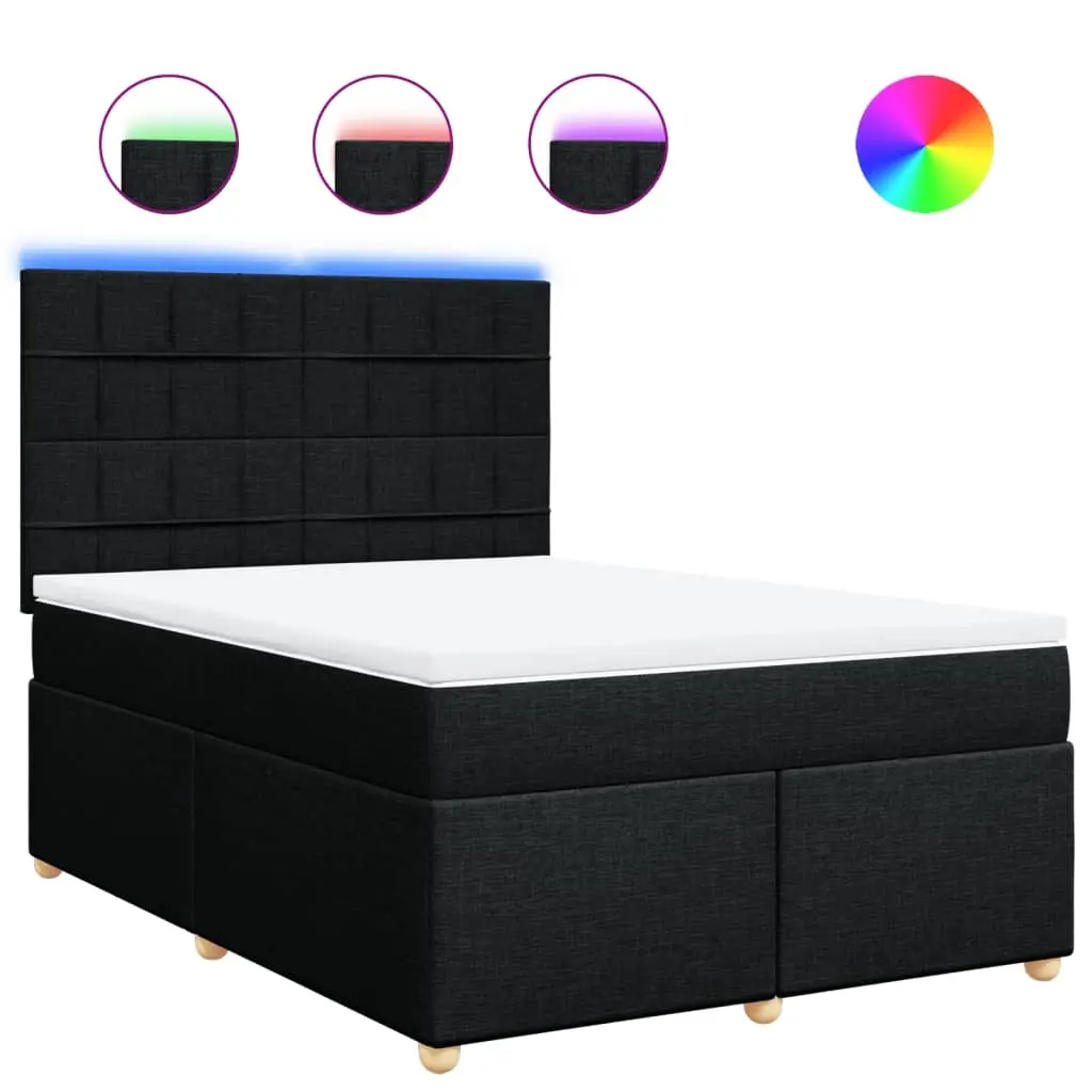 Box Spring Bed with Mattress Black Queen Fabric 3293783 - Furniture
