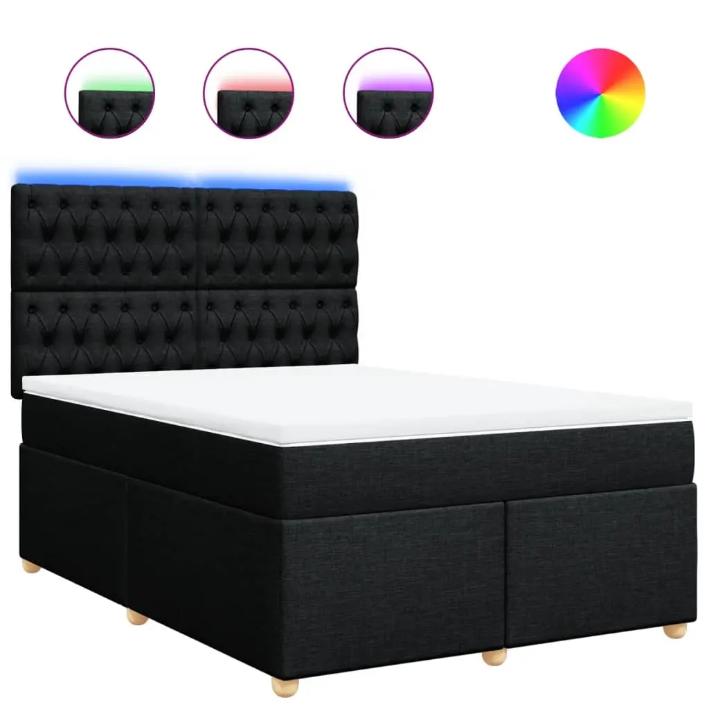 Box Spring Bed with Mattress Black Queen Fabric 3293785 - Furniture