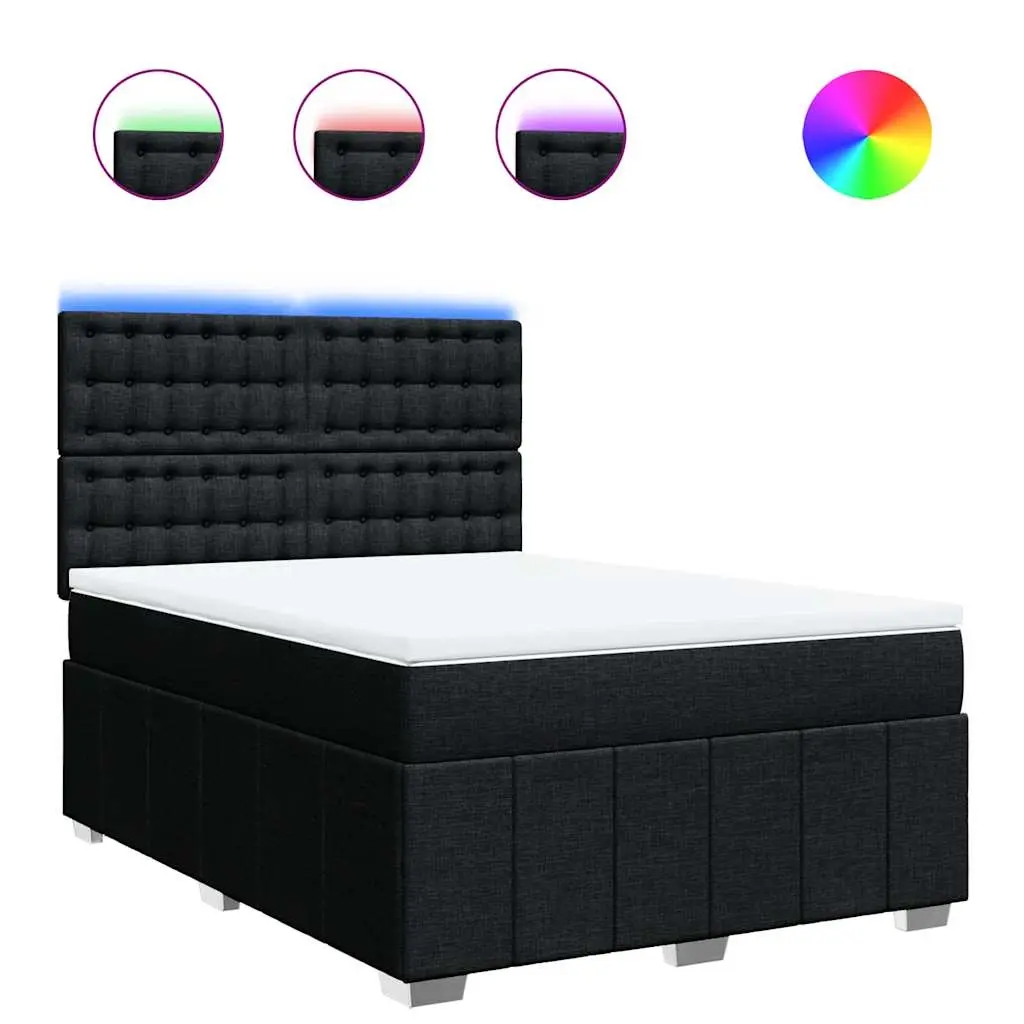 Box Spring Bed with Mattress Black Double Fabric 3294167 - Furniture