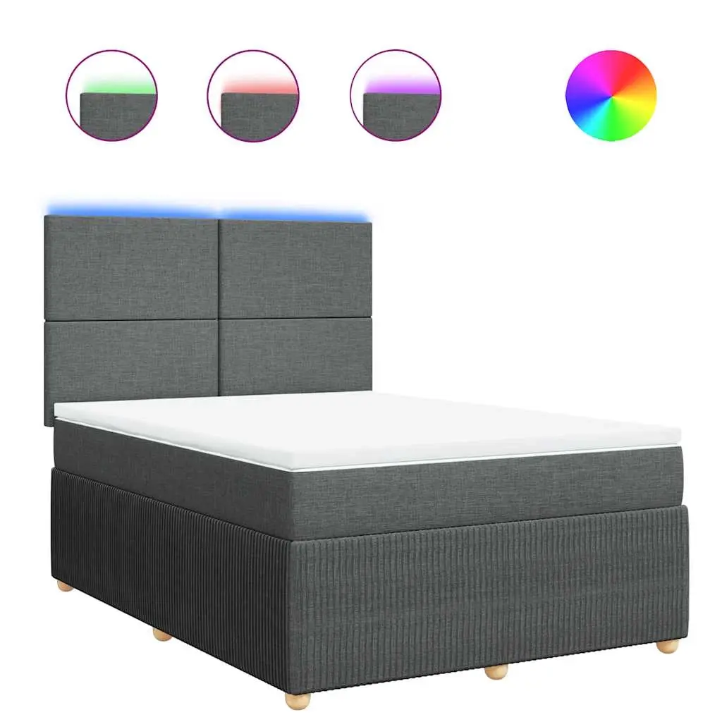 Box Spring Bed with Mattress Dark Grey Double Fabric 3294860 - Furniture