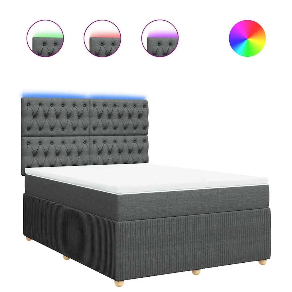 Box Spring Bed with Mattress Dark Grey Double Fabric 3294864 - Furniture