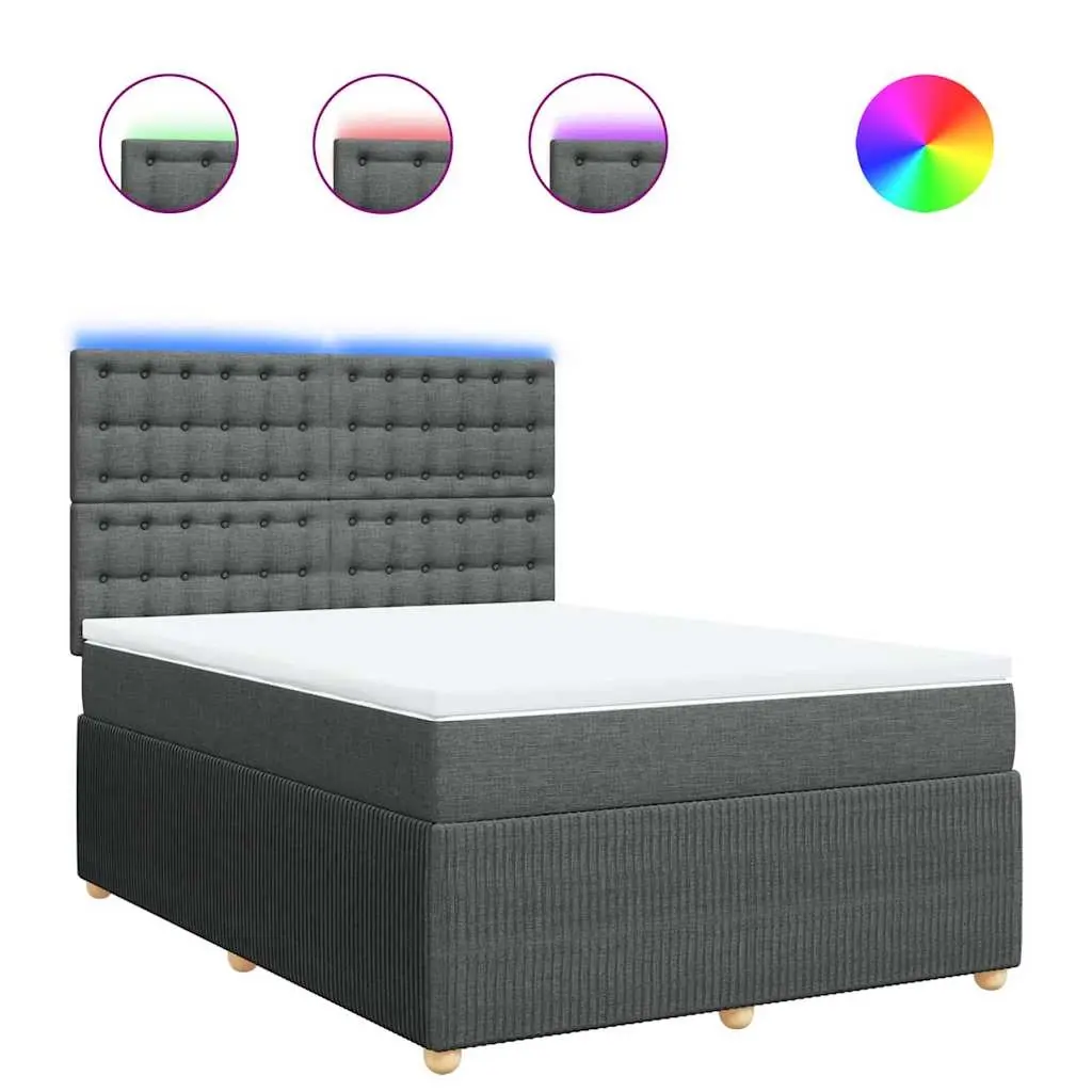 Box Spring Bed with Mattress Dark Grey Double Fabric 3294866 - Furniture