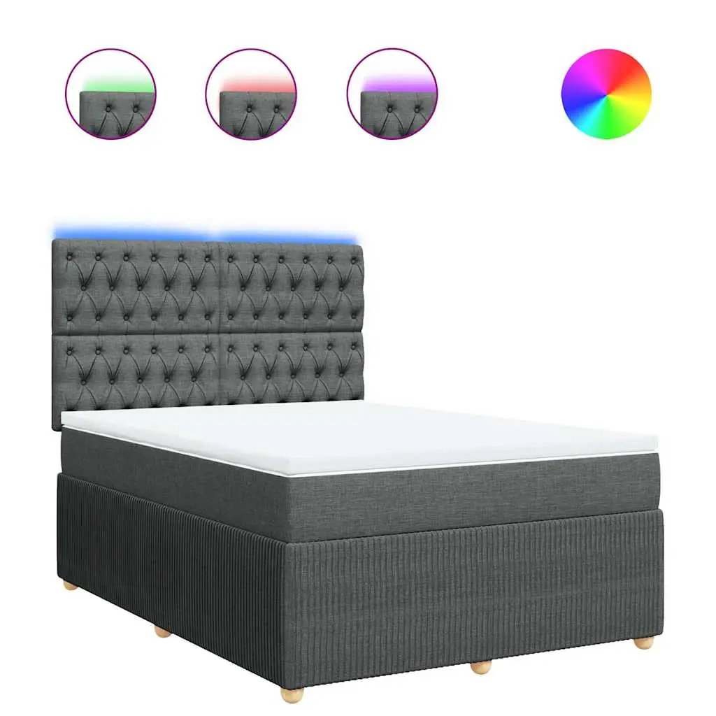 Box Spring Bed with Mattress Dark Grey Queen Fabric 3294872 - Furniture