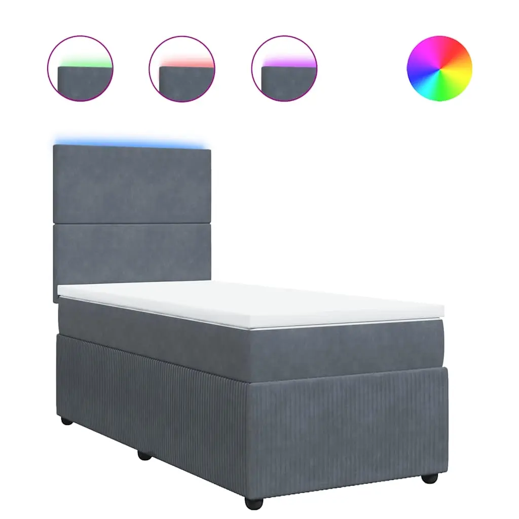 Box Spring Bed with Mattress Dark Grey King Single Velvet 3294884 - Furniture